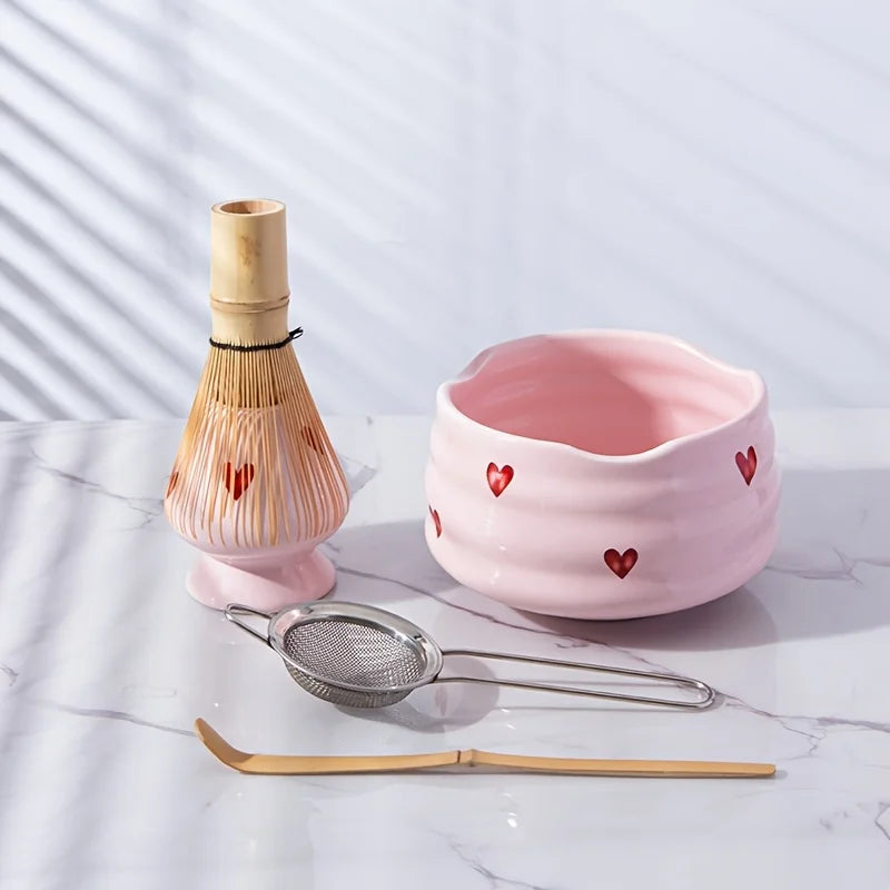 5-Piece Pink Heart Matcha Set