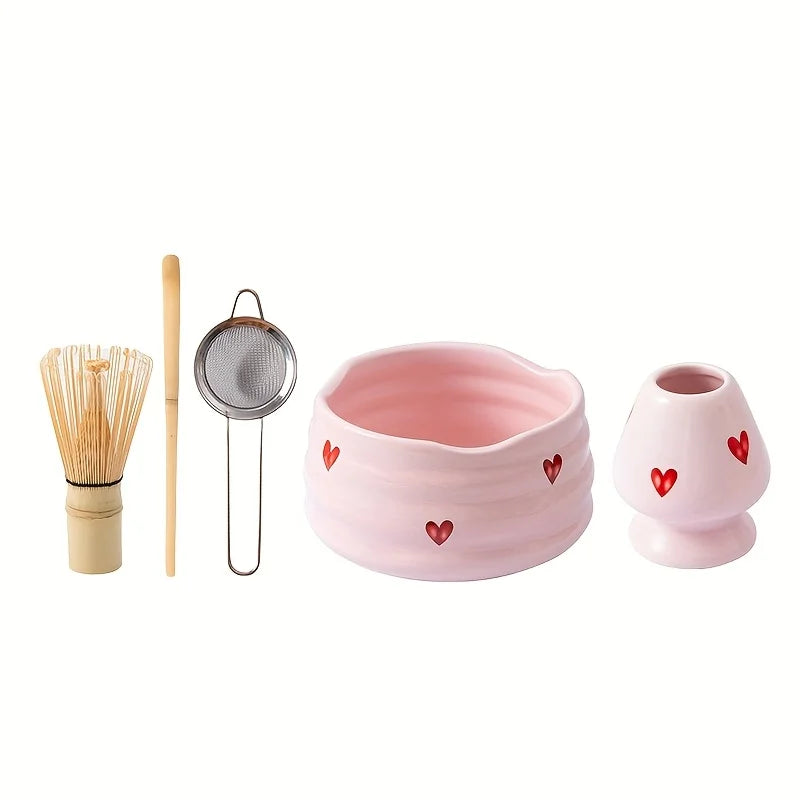 5-Piece Pink Heart Matcha Set