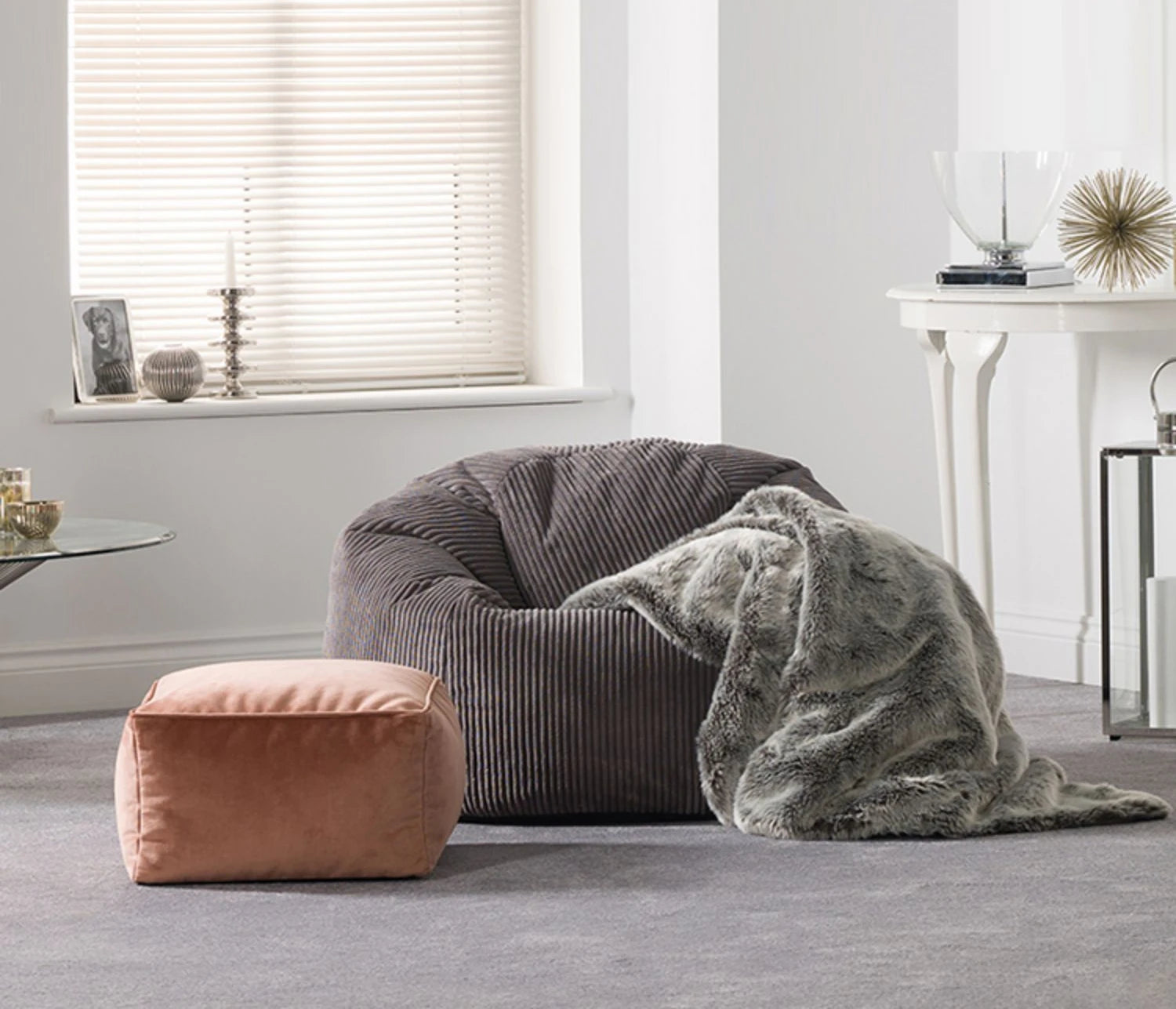 Corduroy Bean Bag Chair with Ottoman