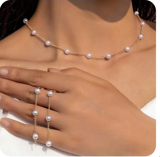 Dainty Gold Pearl Jewelry Set