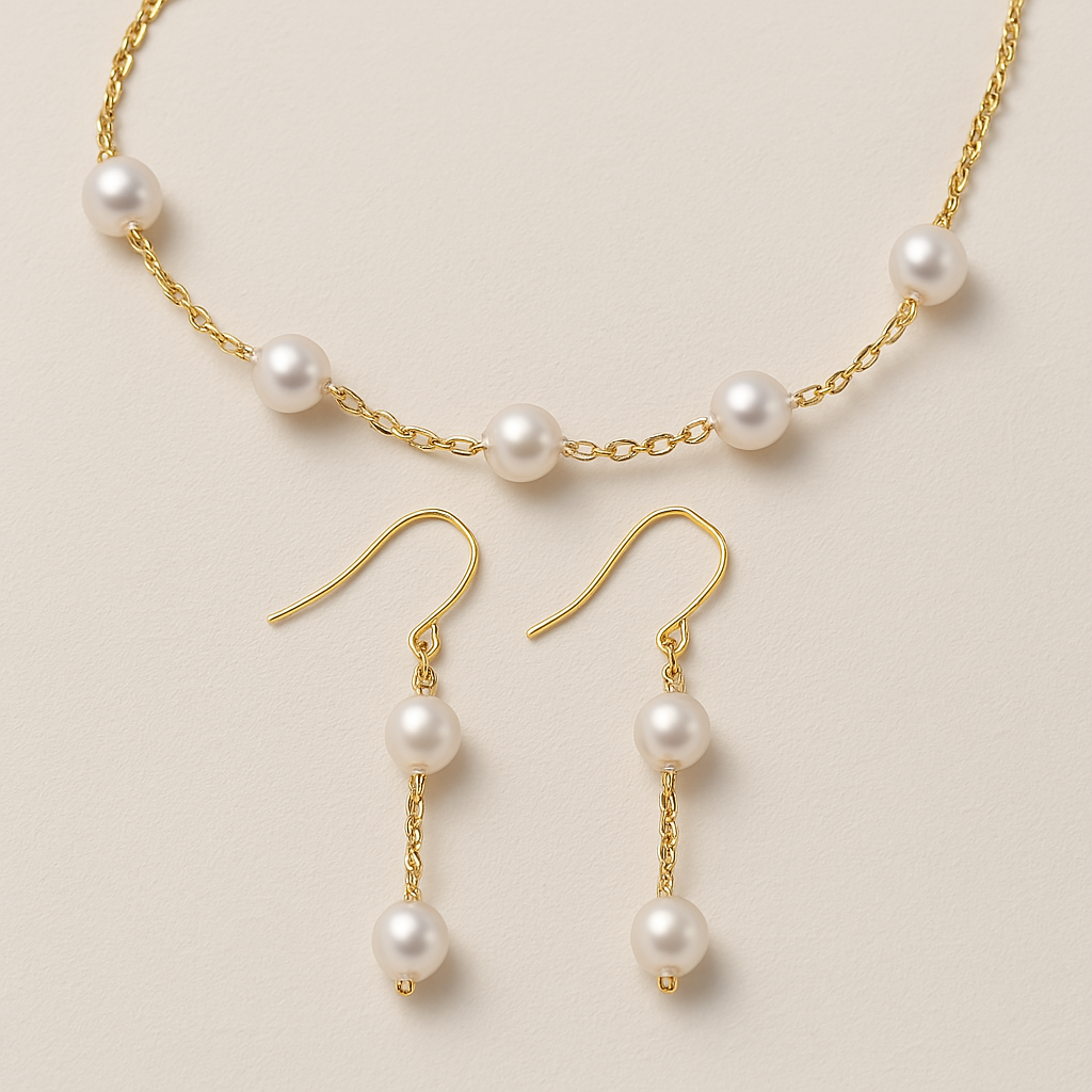 Dainty Gold Pearl Jewelry Set