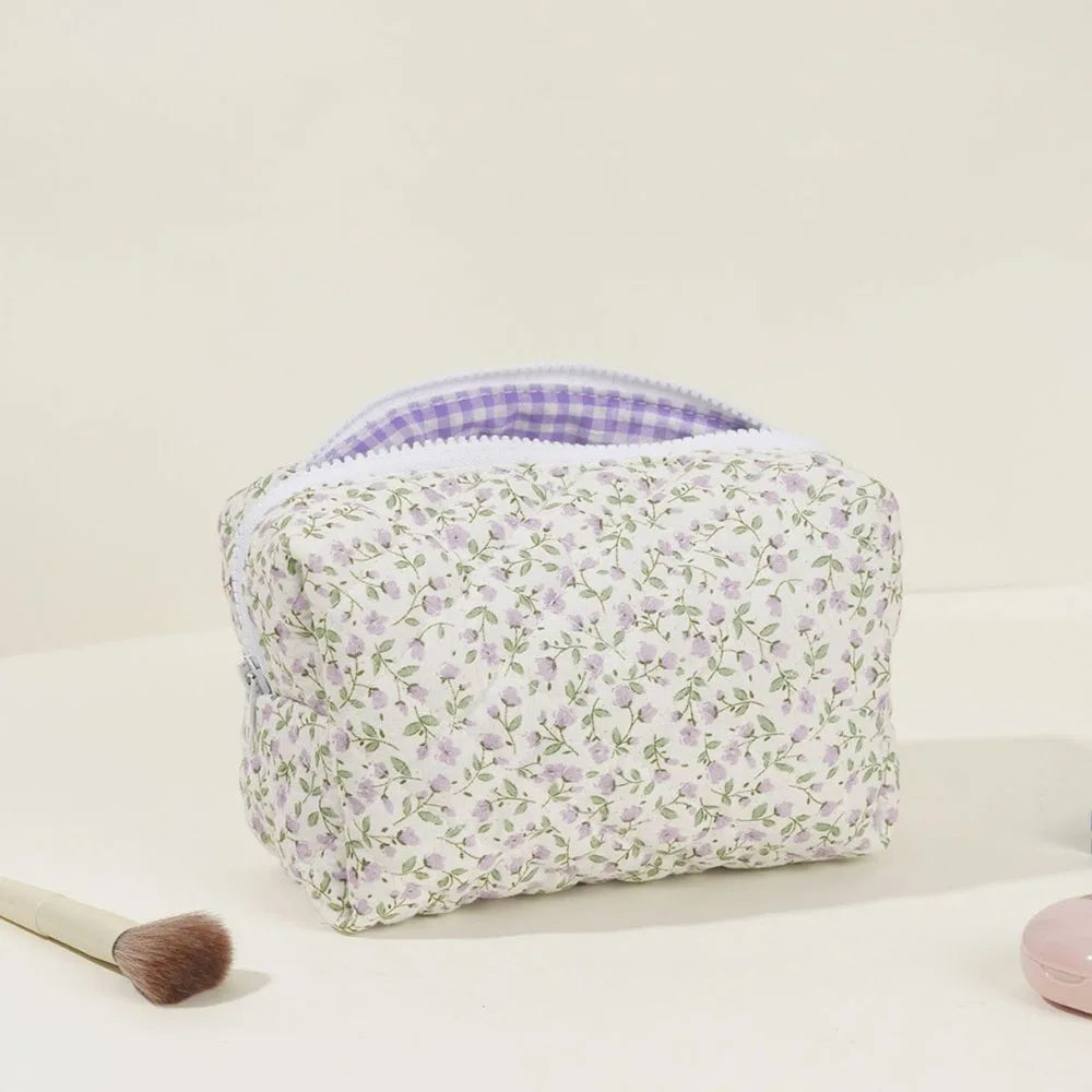Floral Quilted Makeup Bag