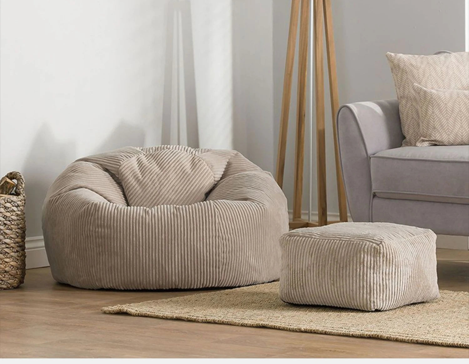 Corduroy Bean Bag Chair with Ottoman