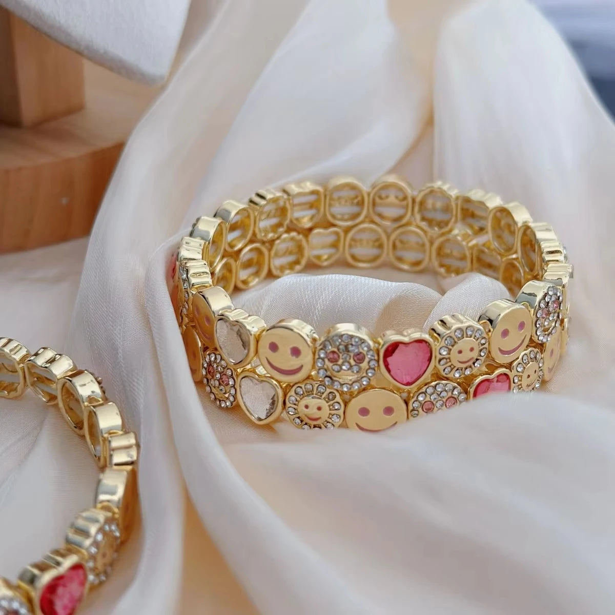 Smiley Charm Bracelet, Gold Plated