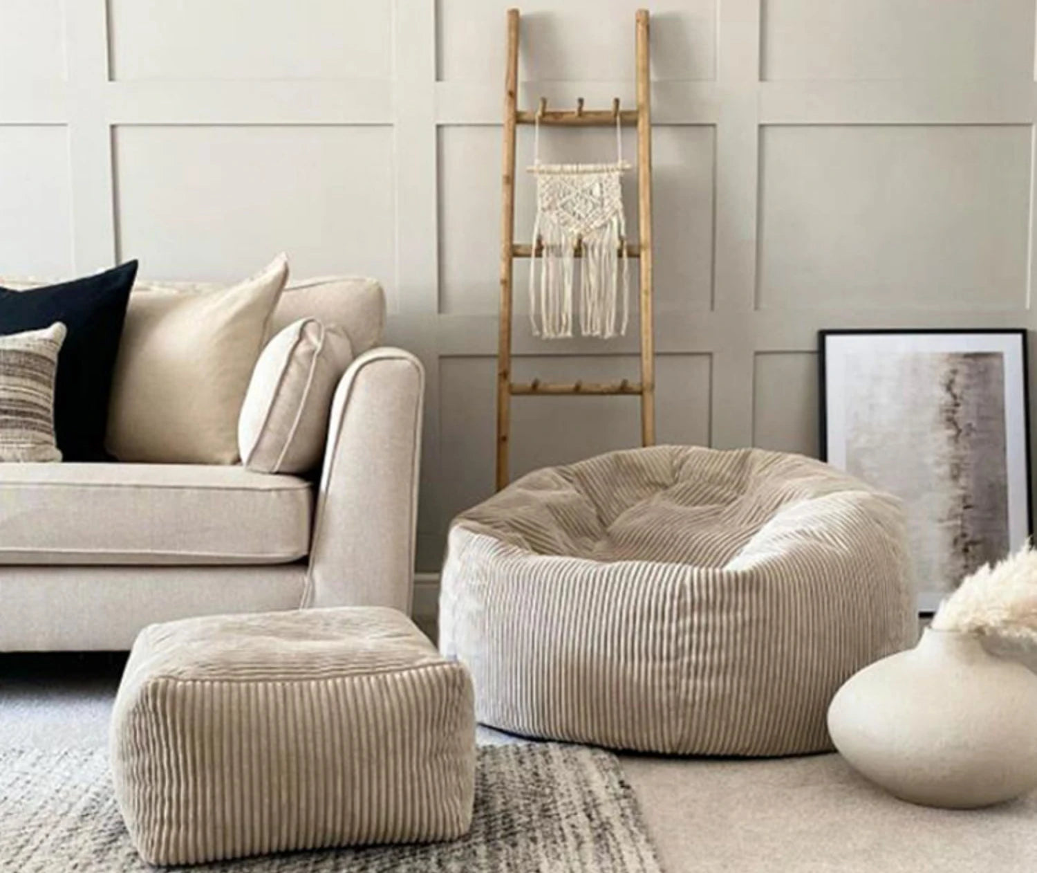 Corduroy Bean Bag Chair with Ottoman