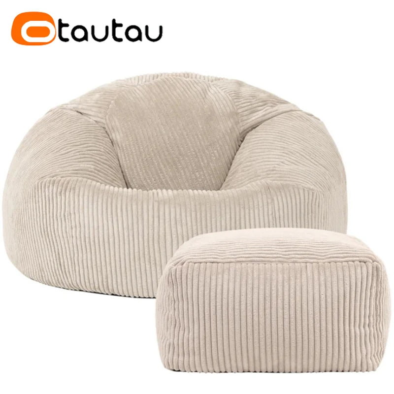 Corduroy Bean Bag Chair with Ottoman