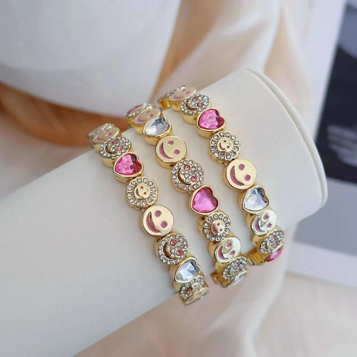 Smiley Charm Bracelet, Gold Plated