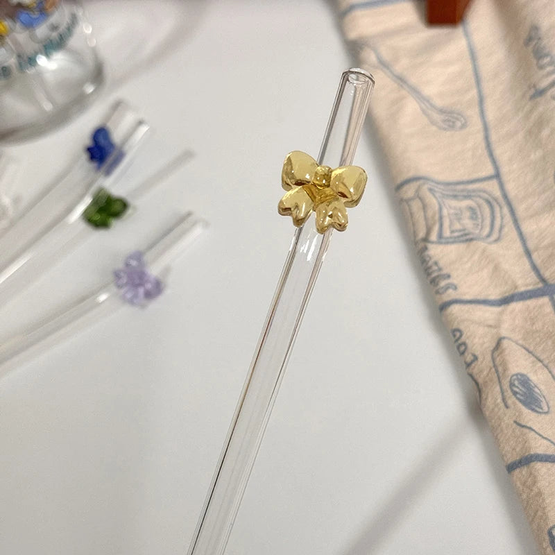 Reusable Glass Butterfly Straw