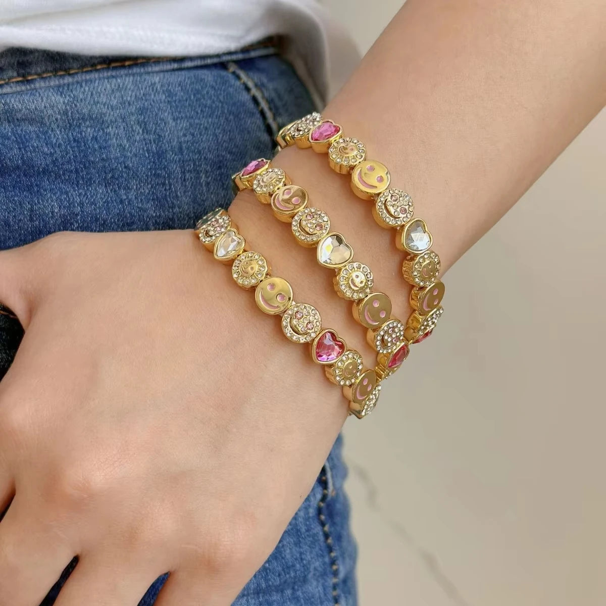 Smiley Charm Bracelet, Gold Plated