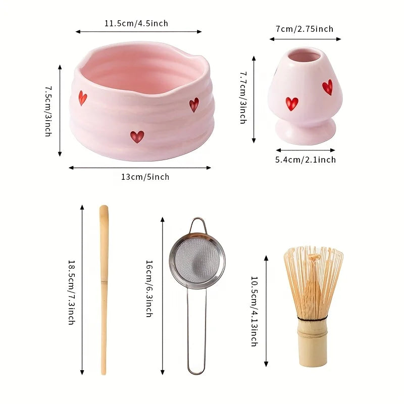 5-Piece Pink Heart Matcha Set